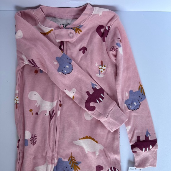 Carters Dinosaur Print 24 Months Baby Girl Pink One Piece Pajamas Sleepwear - Picture 1 of 7
